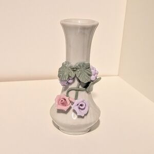 Enesco White Vase with Pink and Purple Floral Design